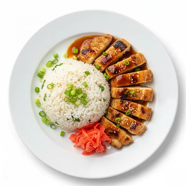 Teppanyaki chicken with pickled ginger and scallion rice